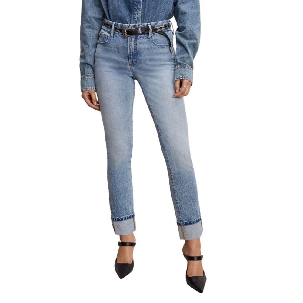 Good American Mid Rise Good Classic Cuffed Jeans 8 29 blue